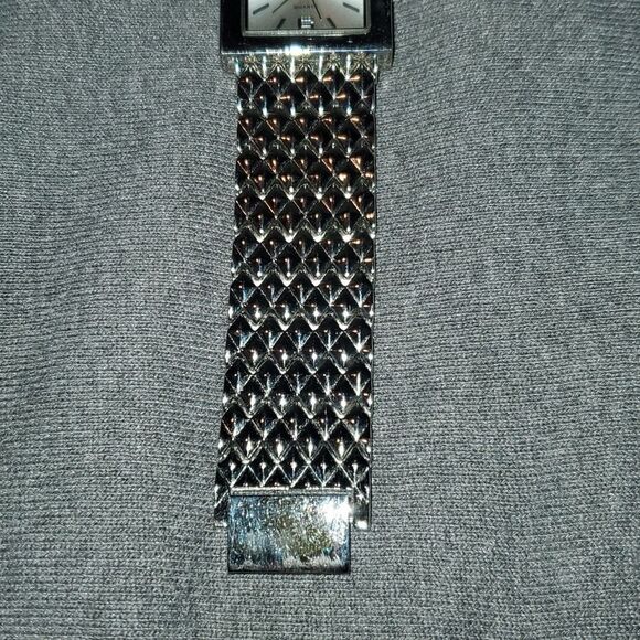 Vtg Quartz Japan Mvmt‎ Watch Stainless Steel Silver Square Face 8"L  New Battery - Picture 3 of 8